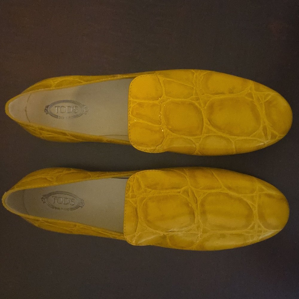 Tod's Mustard Crocodile Pattern Loafers